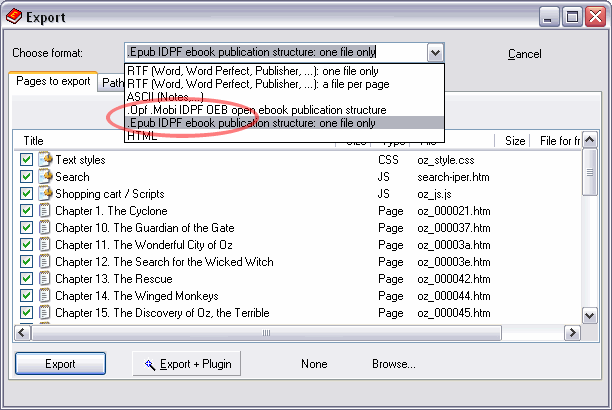 choose OPF MOBI or EPUB